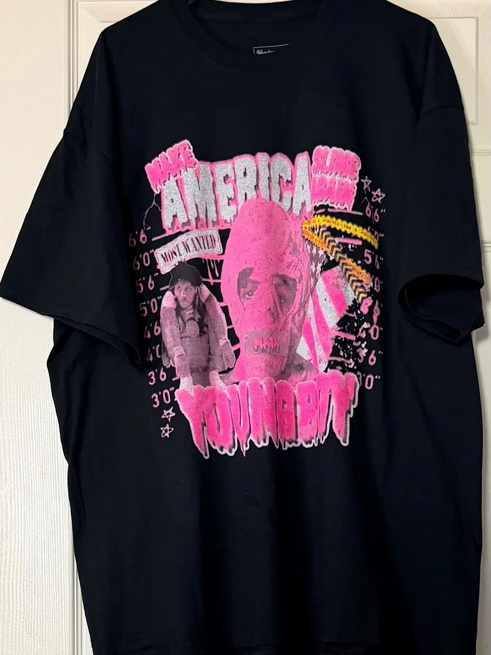 Black Graphic Tee with Pink Horror Print NBA Youngboy